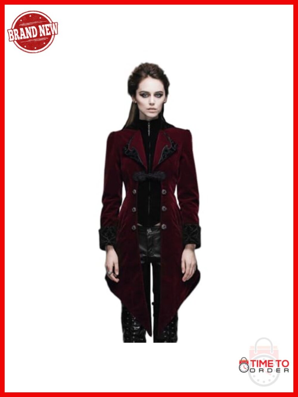 Victorian Gothic Velvet Trench Coat Asymmetric Hem Double-Breasted